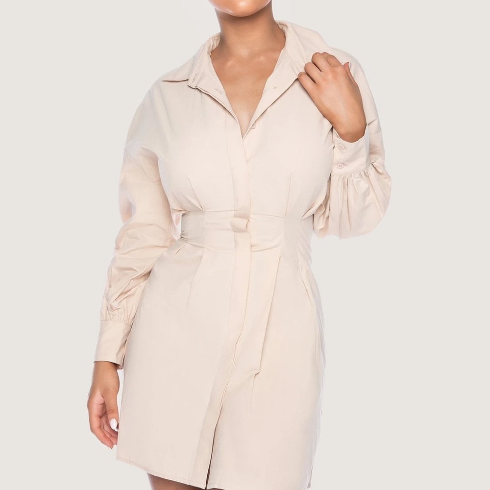 Oversized Long Sleeve Shirt Dress Nude Brand New